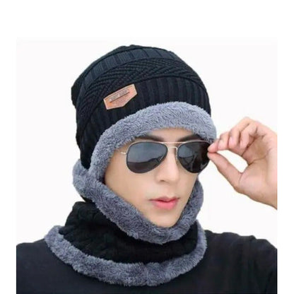 Head & Neck Cap Beanies Combo – Woolen Winter Beanie Cap With Neck Warmer Muffler For Men And Women