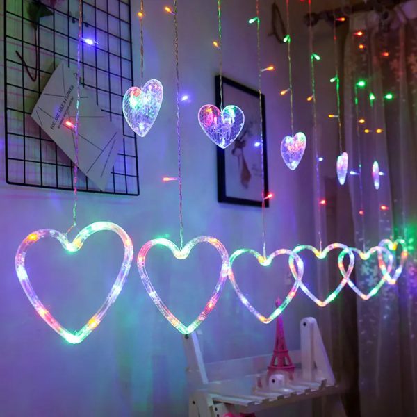 Multi Color Heart Curtain 6+6 String Led Light, Plug-in, 220 V