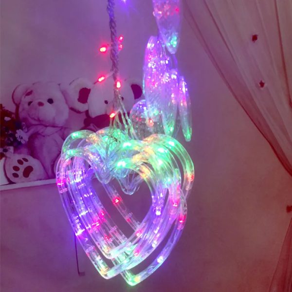 Multi Color Heart Curtain 6+6 String Led Light, Plug-in, 220 V