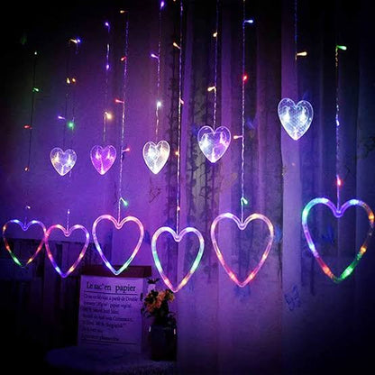 Multi Color Heart Curtain 6+6 String Led Light, Plug-in, 220 V